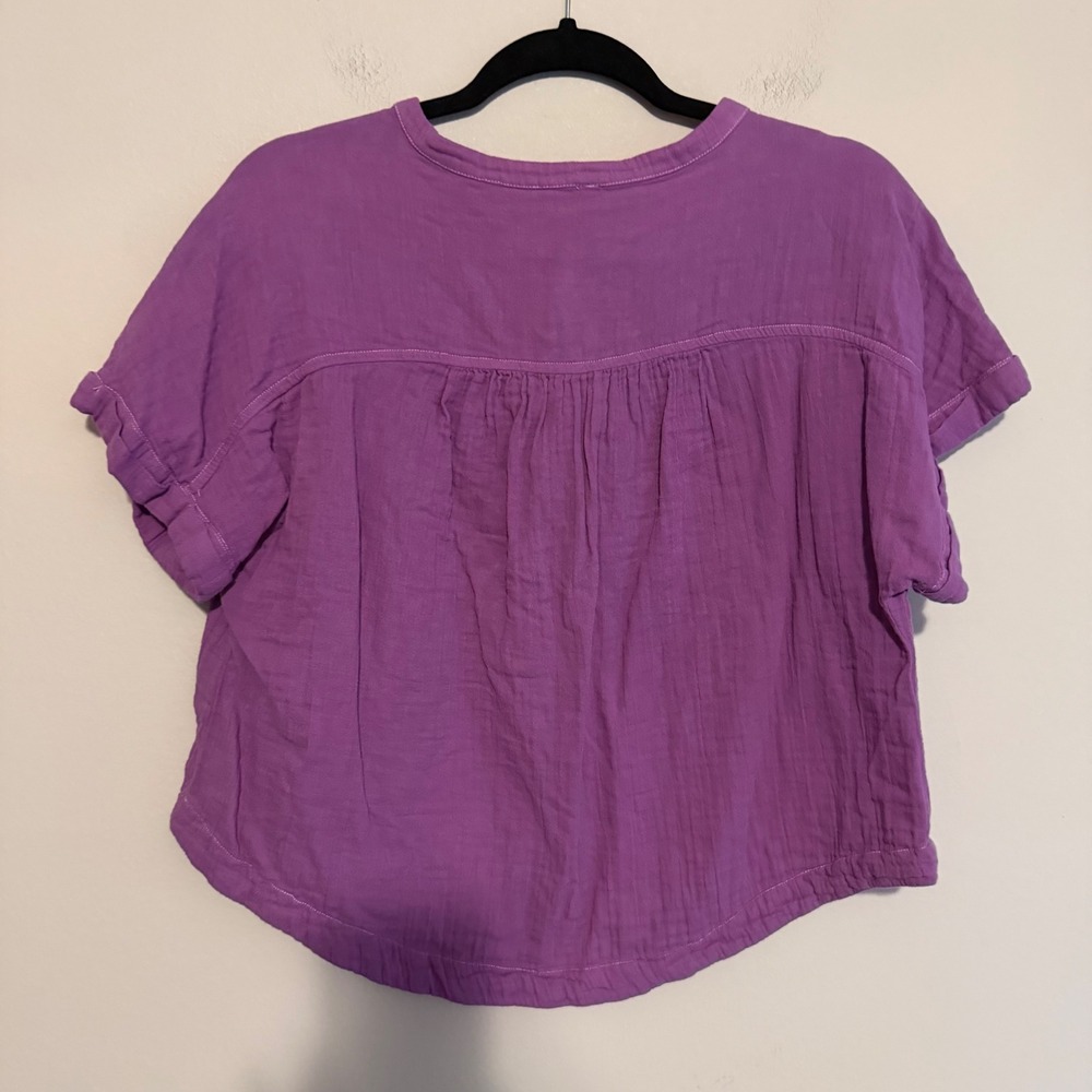 Pact Organic Coastal Double Gauze short sleeve top popover purple M resort boho - Picture 5 of 5